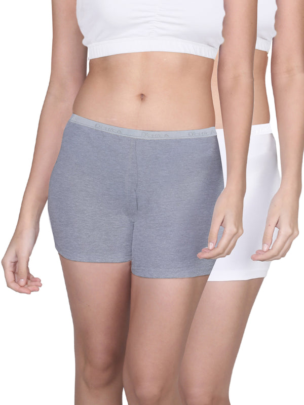 High Waist Long Panties in White and Grey with Full Coverage and Seamless Sides