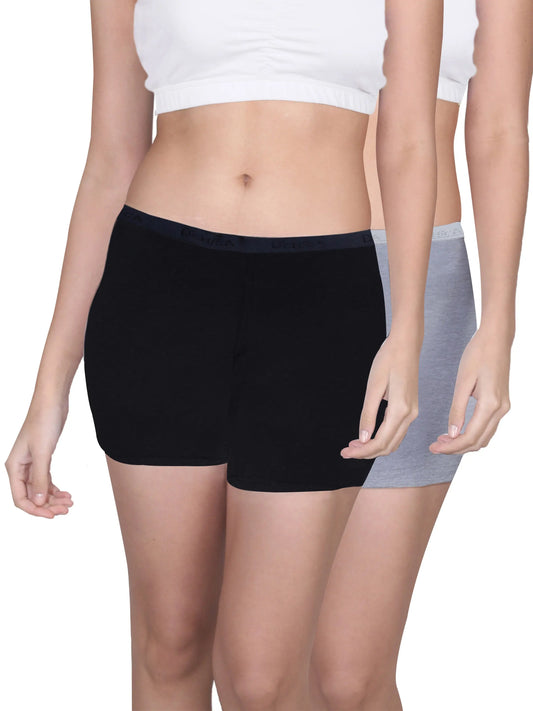 High Waist Long Panties with Full Coverage and Seamless Sides in Black & Grey Boyshorts