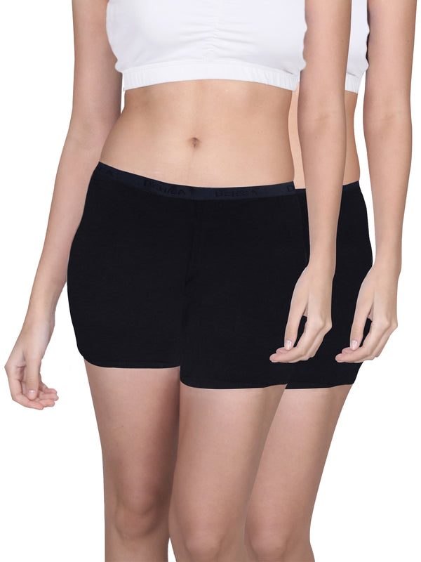 High Waist Long Panties for Women With Full Coverage | No Side Seams | Black Boyshorts Pack of 2