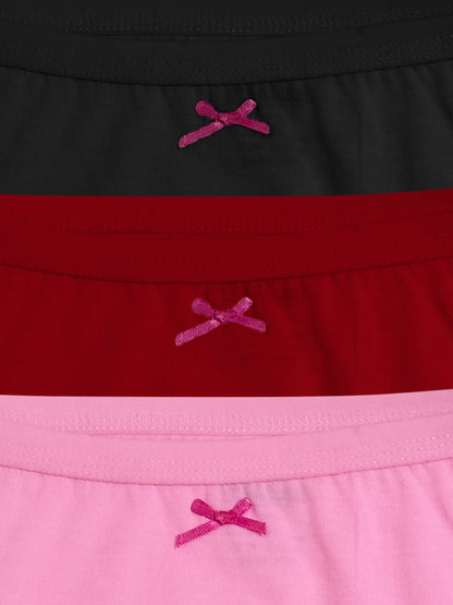 Cotton Hipster Briefs For Women | Breathable | Elasticated Waistband | Pink, Maroon & Black Solid Panties Pack Of 3