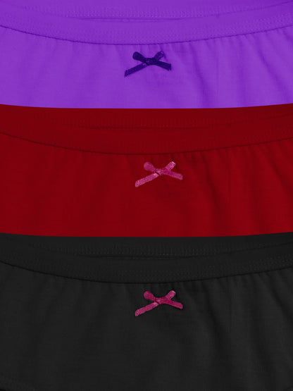 Cotton Hipster Briefs For Women | Breathable | Elasticated Waistband | Red, Purple & Black Solid Panties Pack Of 3