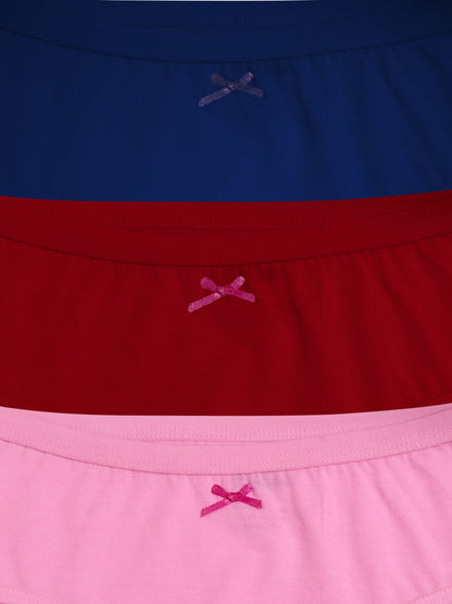 Cotton Hipster Briefs For Women | Breathable | Elasticated Waistband | Blue, Red & Pink Solid Panties Pack Of 3