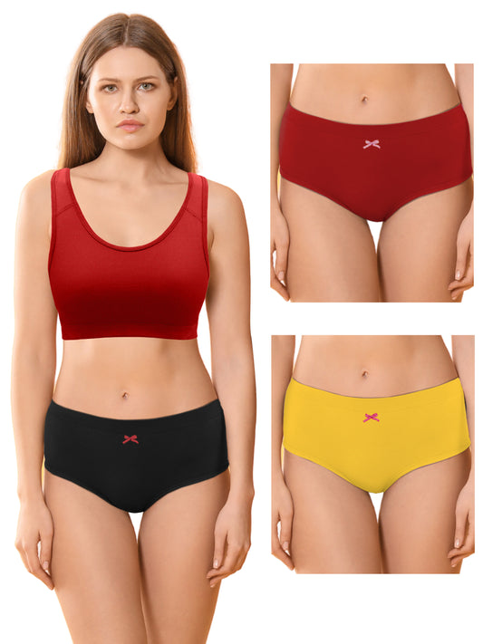 Cotton Hipster Briefs Set in Black, Red & Yellow