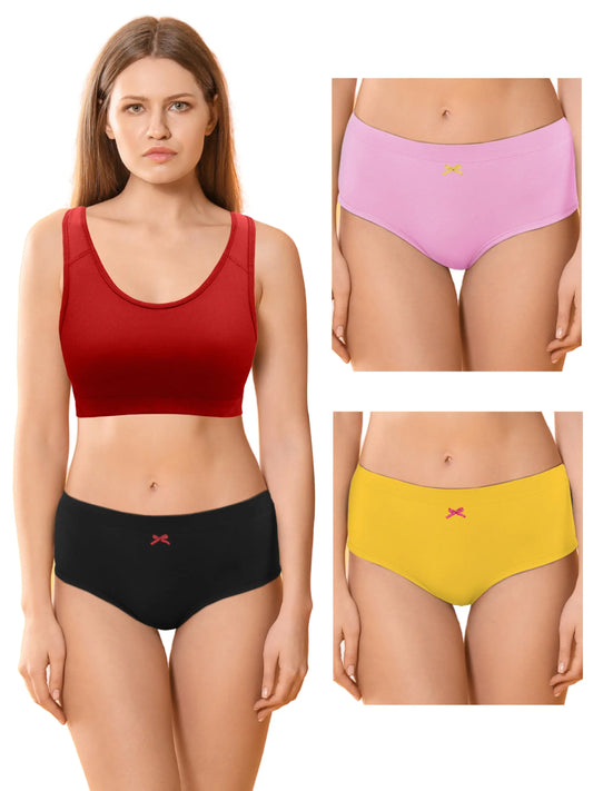 COTTON HIPSTER PANTIES | BLACK, YELLOW & PINK BRIEFS