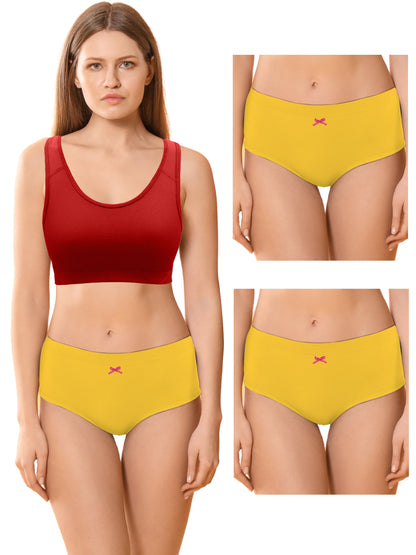 Cotton Hipster Briefs For Women | Breathable | Elasticated Waistband | Yellow Solid Panties Pack Of 3