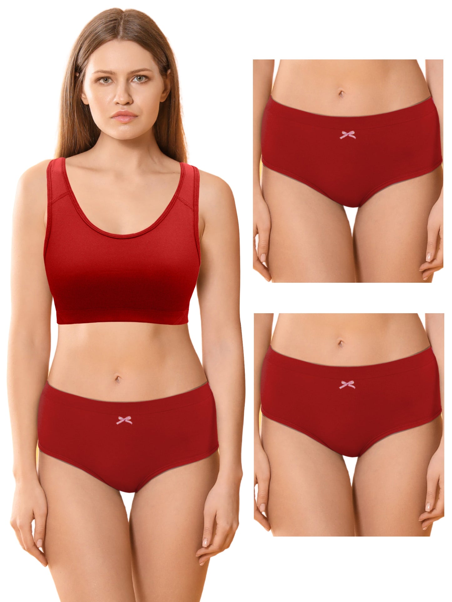 Cotton Hipster Briefs For Women | Breathable | Elasticated Waistband | Red Solid Panties Pack Of 3