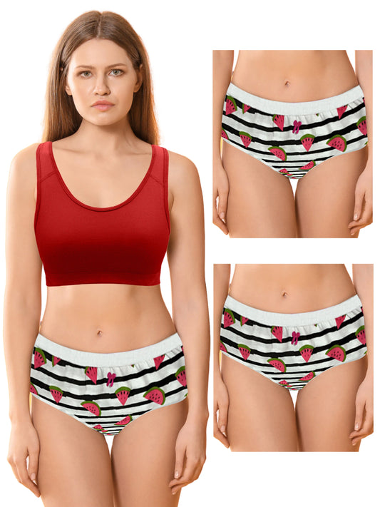 Cotton Hipster Briefs For Women | Breathable | Elasticated Waistband | Printed Watermelon  Panties Pack Of 3