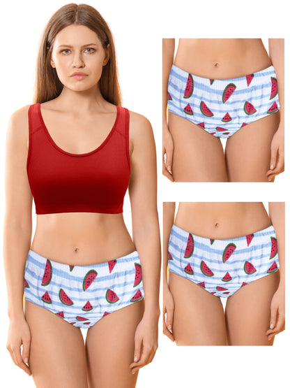 Cotton Hipster Briefs For Women | Breathable | Elasticated Waistband | Printed Watermelon Panties Pack Of 3