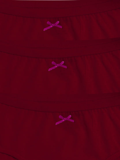 Cotton Hipster Briefs For Women | Breathable | Elasticated Waistband | Maroon Solid Panties Pack Of 3