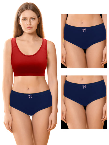 Cotton Hipster Briefs For Women | Breathable | Elasticated Waistband | Navy Blue Solid Panties Pack Of 3