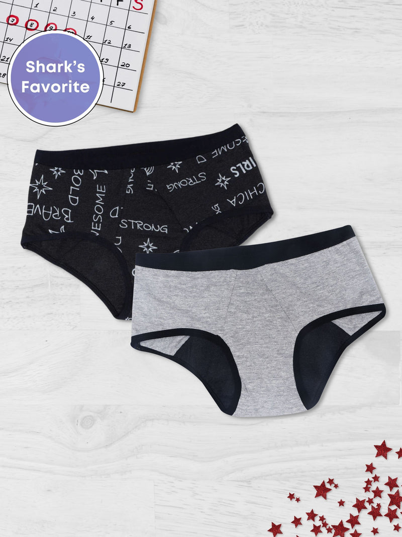 Period Panties | No Pad Needed | Rash Free | Leakproof | Reusable | Grey & Printed Black Period Panty