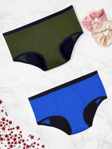 Period Panties for Young Women | No Pad Needed | Rash Free | Leakproof | Reusable | Pack of 2 Olive Green & Royal Blue Period Panty