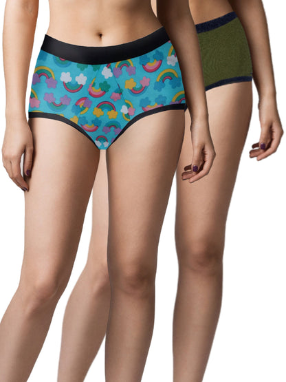 LEAKPROOF & REUSABLE PERIOD UNDERWEAR | RAINBOW BLUE PRINT & GREEN | ANTIMICROBIAL LINING | NO PAD NEEDED