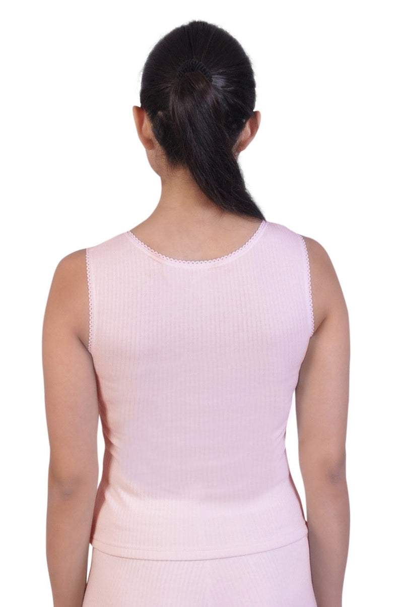 Round Neck Sleeveless Thermal Tank Top | Pink Winterwear  For  Young Women  | Set of 1