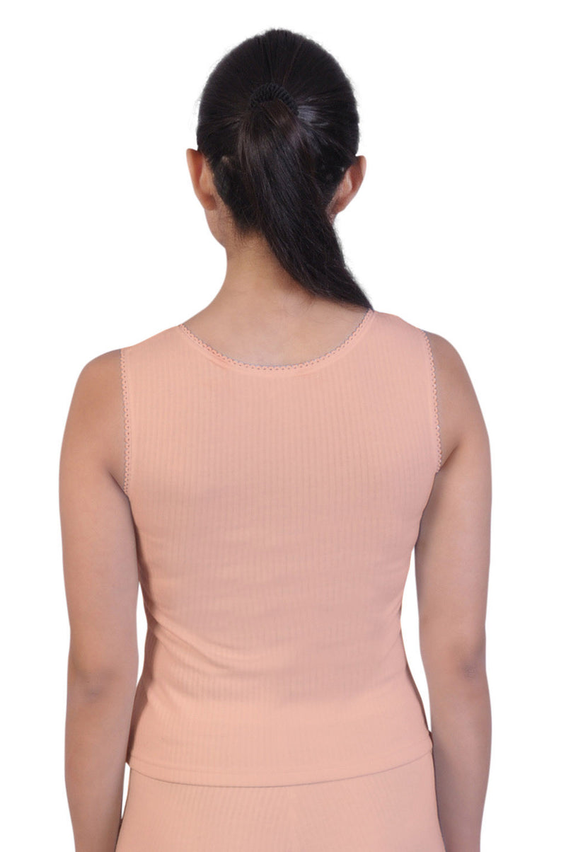 Round Neck Sleeveless Thermal Tank Top | Peach Winterwear For  Young Women| Set of 1