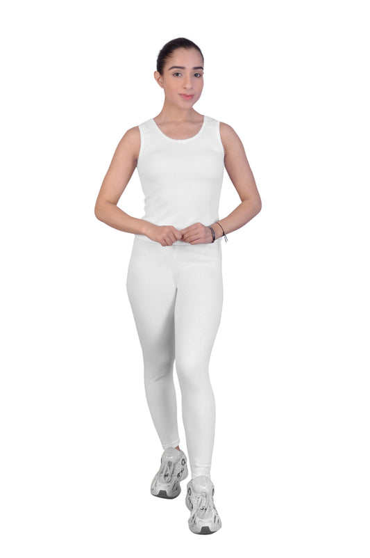 Regular Fit Warm Thermal Set | White Thermal Tank Top & Leggings For  Young Women | Set of 2