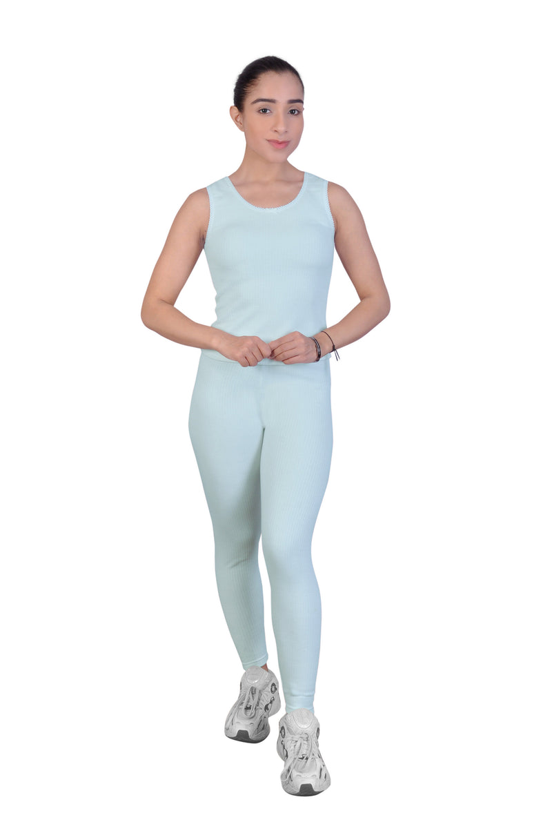 Regular Fit Warm Thermal Set | Blue Thermal Tank Top & Leggings For  Young Women | Set of 2