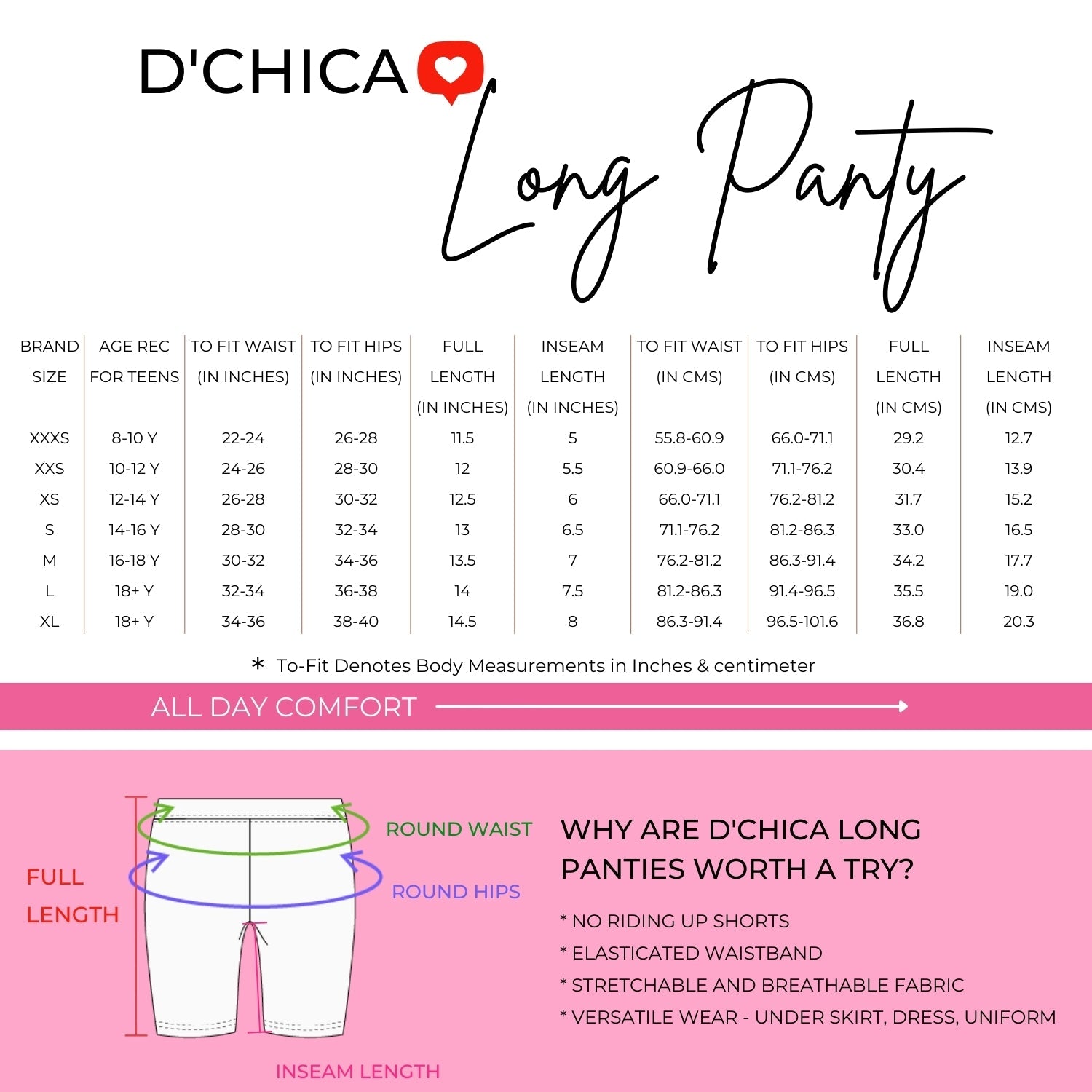 High Waist Long Panties For Girls And Women With Full Coverage, Gusseted Crotch & No Side Seams | White Boyshorts Pack of 1 - D'chica