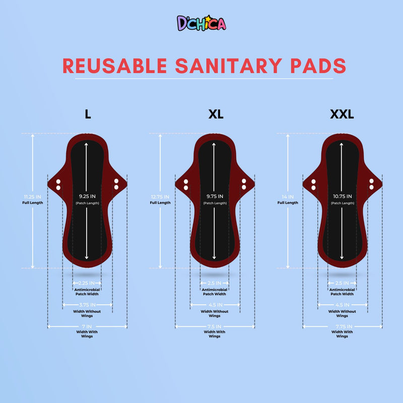 Reusable Sanitary Pads | Cotton Cloth Pads With Antimicrobial Lining | Rash-free & Skin-friendly Reusable Pads | Lasts Up To 1.5 Years | Pack Of 6 Sanitary Napkins