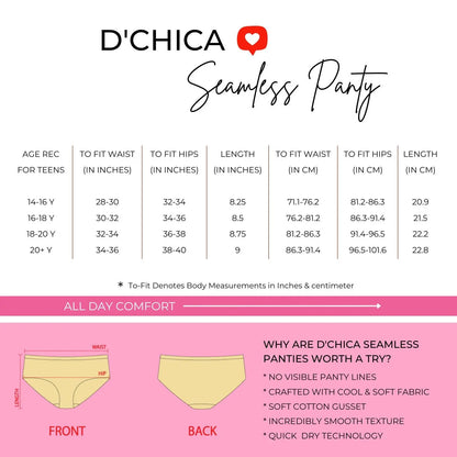 Seamless Hipster Panties size chart