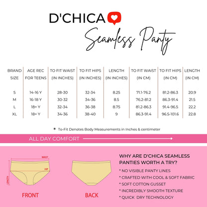 Seamless Hipster Panties For Women And Girls | Cotton Crotch & No Visible Panty Lines | Full Coverage Panties Pack of 3 In Assorted Colours - D'chica