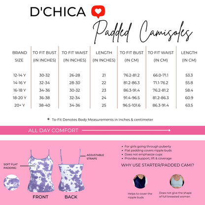 Camisole Bra with Size Chart 