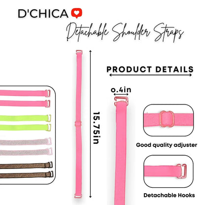 D'chica Adjustable Low Back Bra Converter with 2-Hook Extender | Durable Neon Pink Cotton Bra Straps for Women and Backless Outfits D'chica