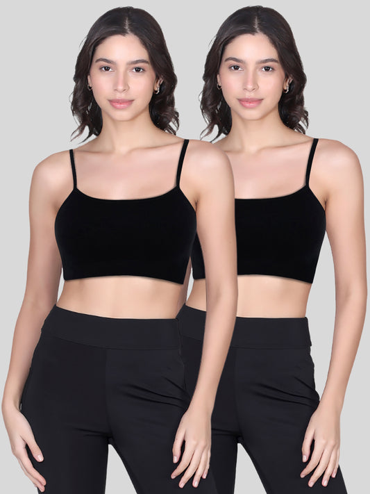 Double-Layer Thin Strap Cotton Yoga Bra | Non-Padded Bra | Solid Black Bra