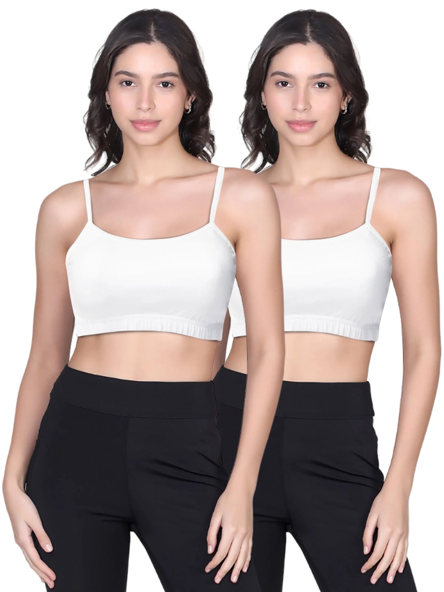 Double-layer Solid White Cotton Sports Bra | Thin Strap, Non Padded Bra