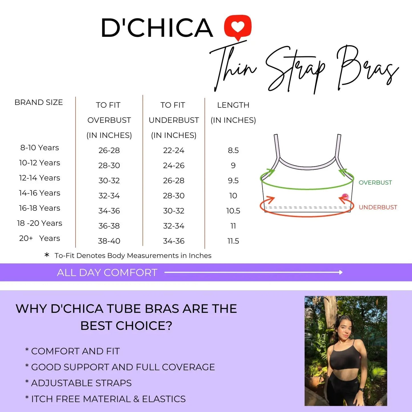 Thin Strap Cotton Athletic Bra | Double-Layer | Non-Padded Beginner Bra | Solid D'chica