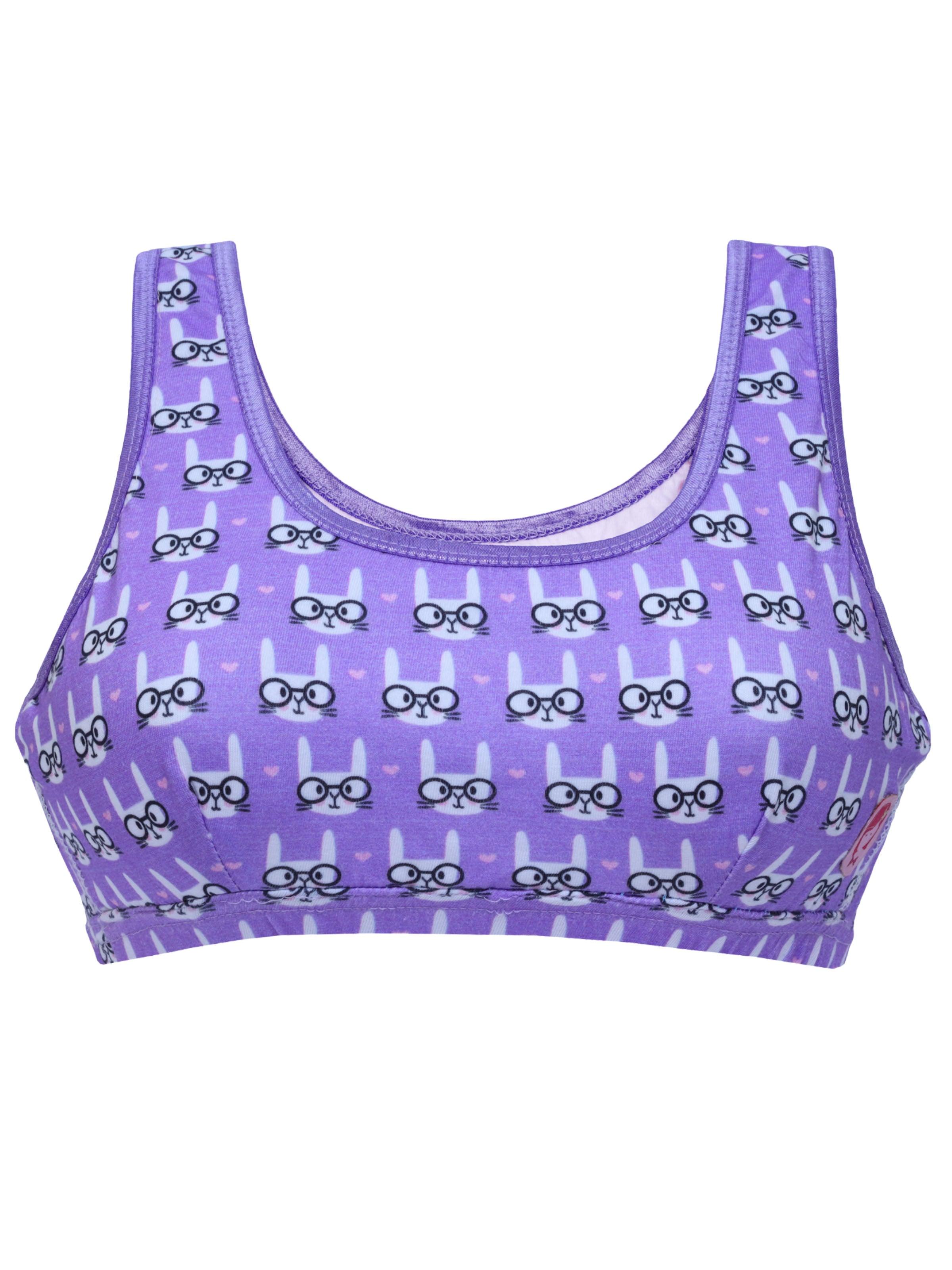 Pack of 2 girls' Purple Dim Sport stretch cotton bras with a silver print