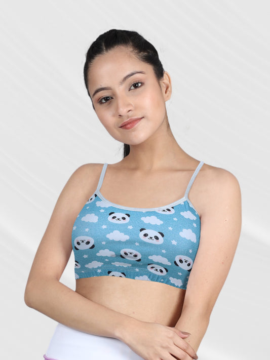 Double-Layer Thin Strap Cotton Supportive Sports Bra | Non-Padded Beginner Bra | Panda Print Bra