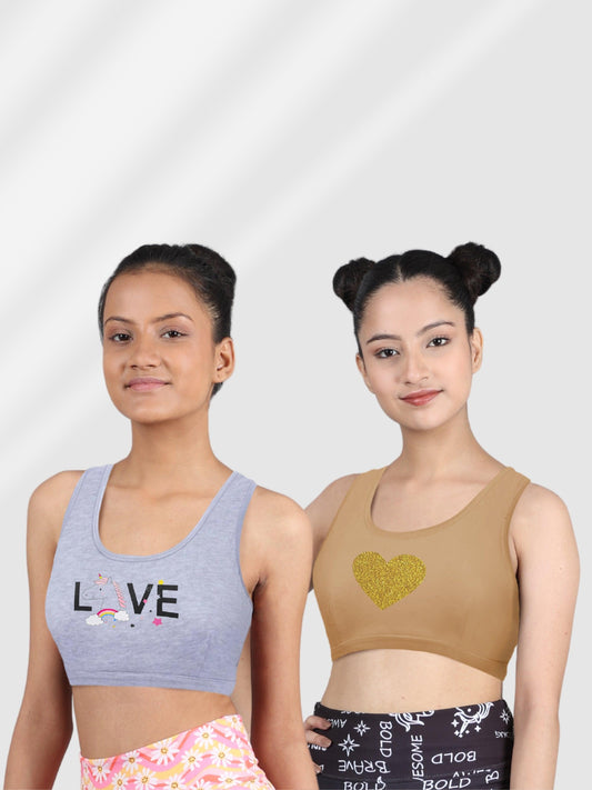 Double-layer Broad Strap Cotton Comfortable Gym Bras | Non Padded Beginner Bra | Printed Bra