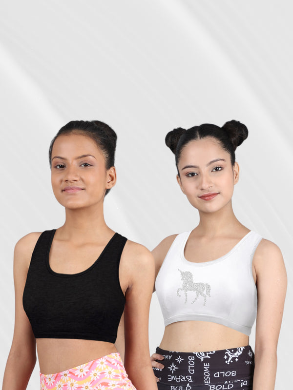 Popular Girls Sports Racerback Bra - Girls Sports Bras Print & Solid  Colors. Training Bras for Girls & Teens - 2 Pack, 4 Pack - Black and Grey,  7-8 years : Buy