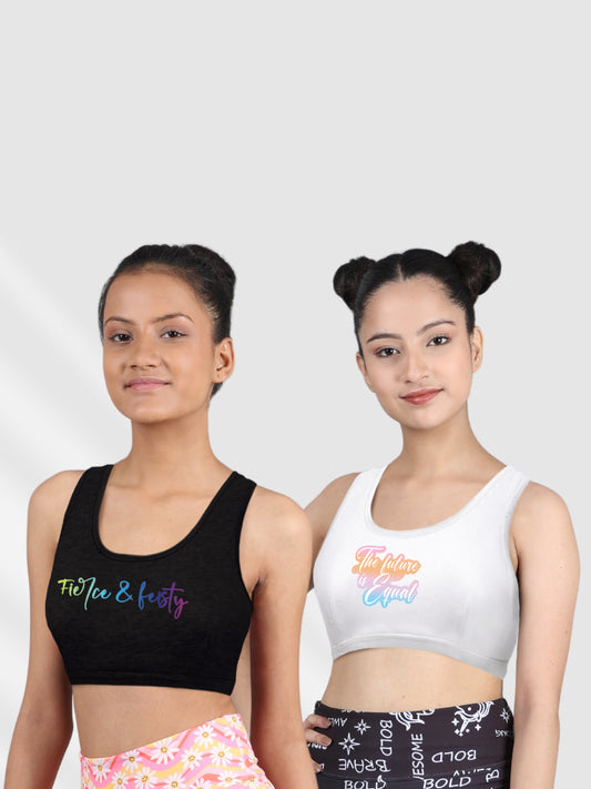 Double-Layer Broad Strap Cotton Yoga Bras | Non-Padded Beginner Bra | Printed Bra