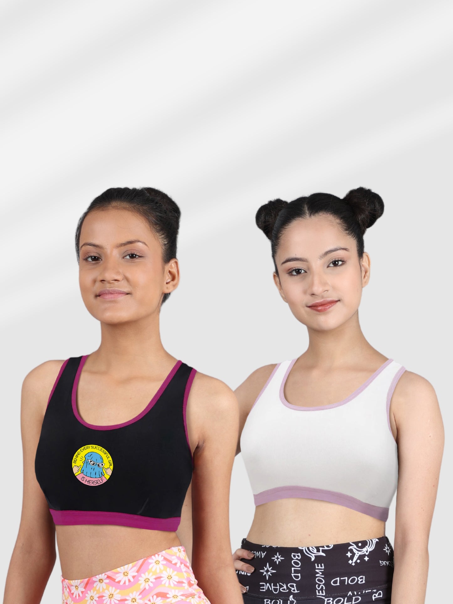 Single-Layer Broad Strap Cotton Sports Bra Top | Non-Padded Beginner Bra | Printed & Solid Bra