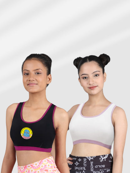 Single-Layer Broad Strap Cotton Sports Bra Top | Non-Padded Beginner Bra | Printed & Solid Bra