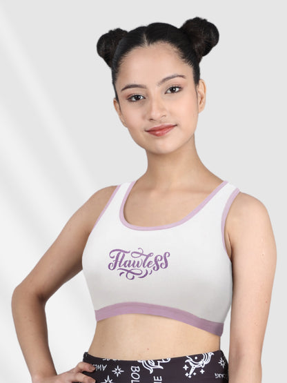 Cotton Sports Bra for Running | Single-Layer Broad Strap | Non-Padded Beginner Bra | Printed