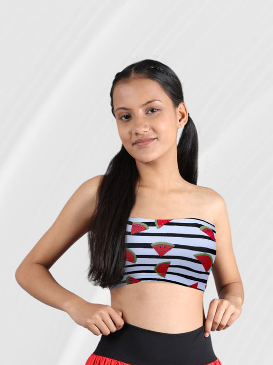 Double-Layer Cotton Tube Bra | Non-Padded Strapless Bra | Red Watermelon Print Bra