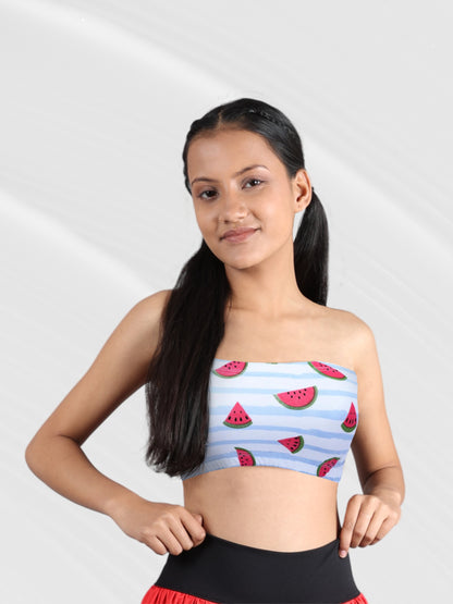 Double-Layer Cotton Tube Bra | Non-Padded Strapless Bra | Watermelon Print Bra