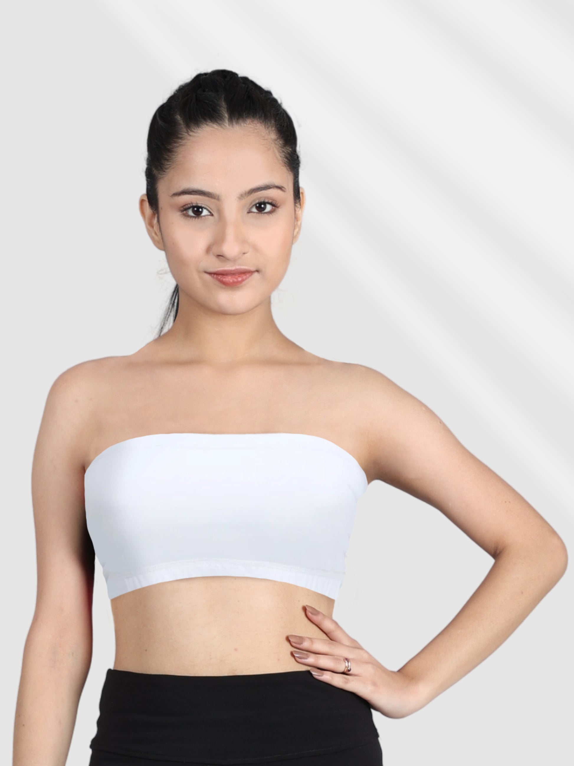 Double-Layer Cotton Tube Bra | Non-Padded Strapless Bra | Solid White Bra
