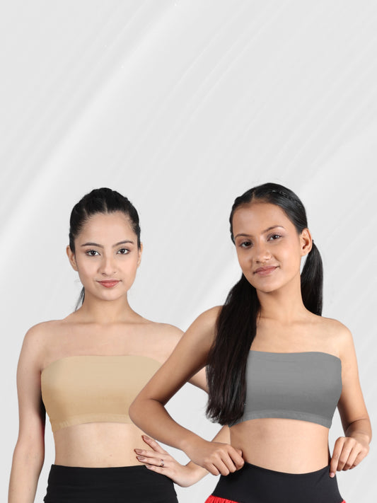 Cotton Strapless Bra | Double-Layer | Non-Padded Bandeau Bra | Solid