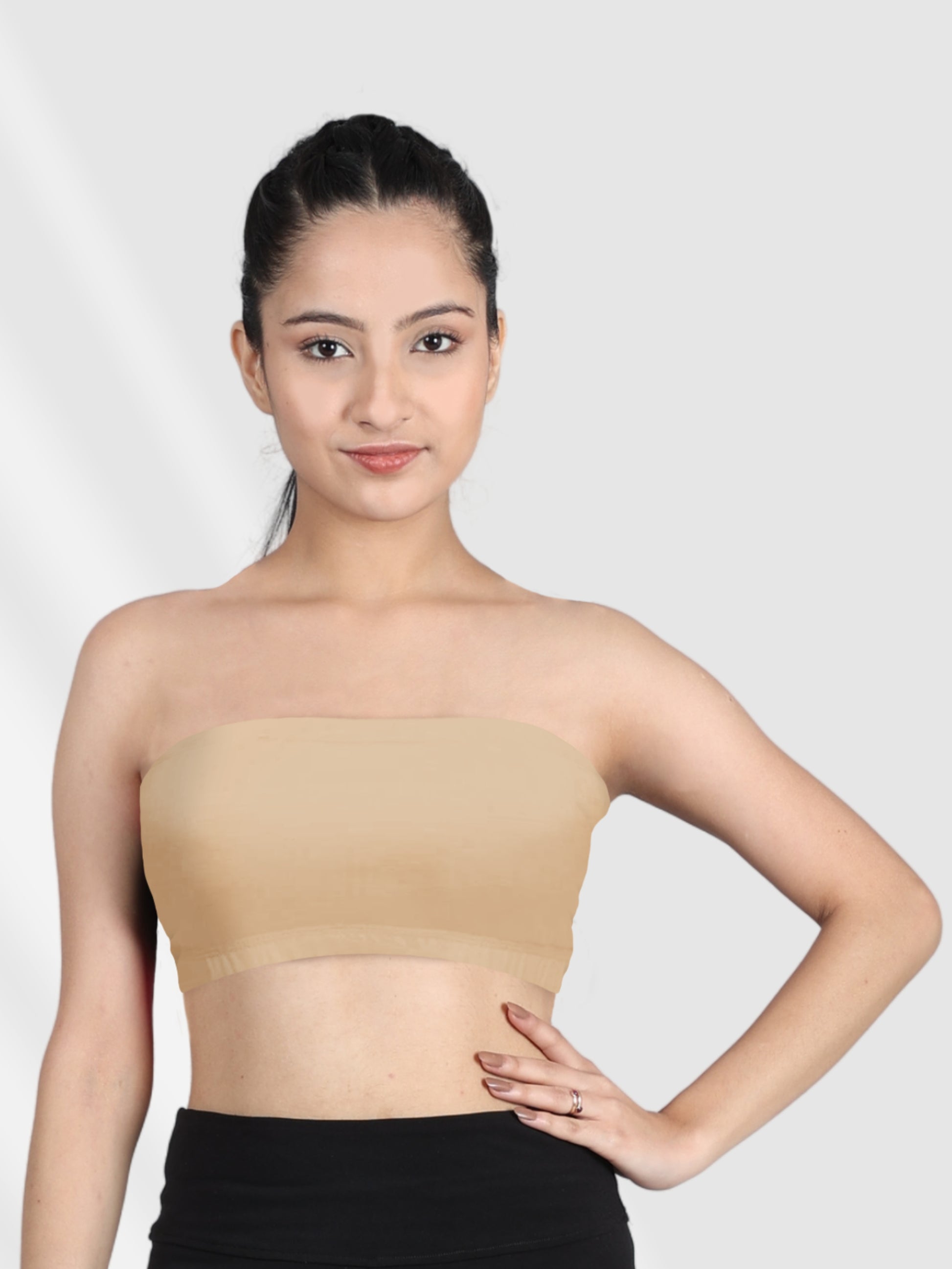 Double-Layer Cotton Strapless Bra | Non-Padded Bandeau Bra | Solid Skin Bra