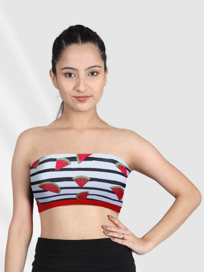 Double-Layer Cotton Tube Bras | Non-Padded Strapless Bra | Red Watermelon Print Bra