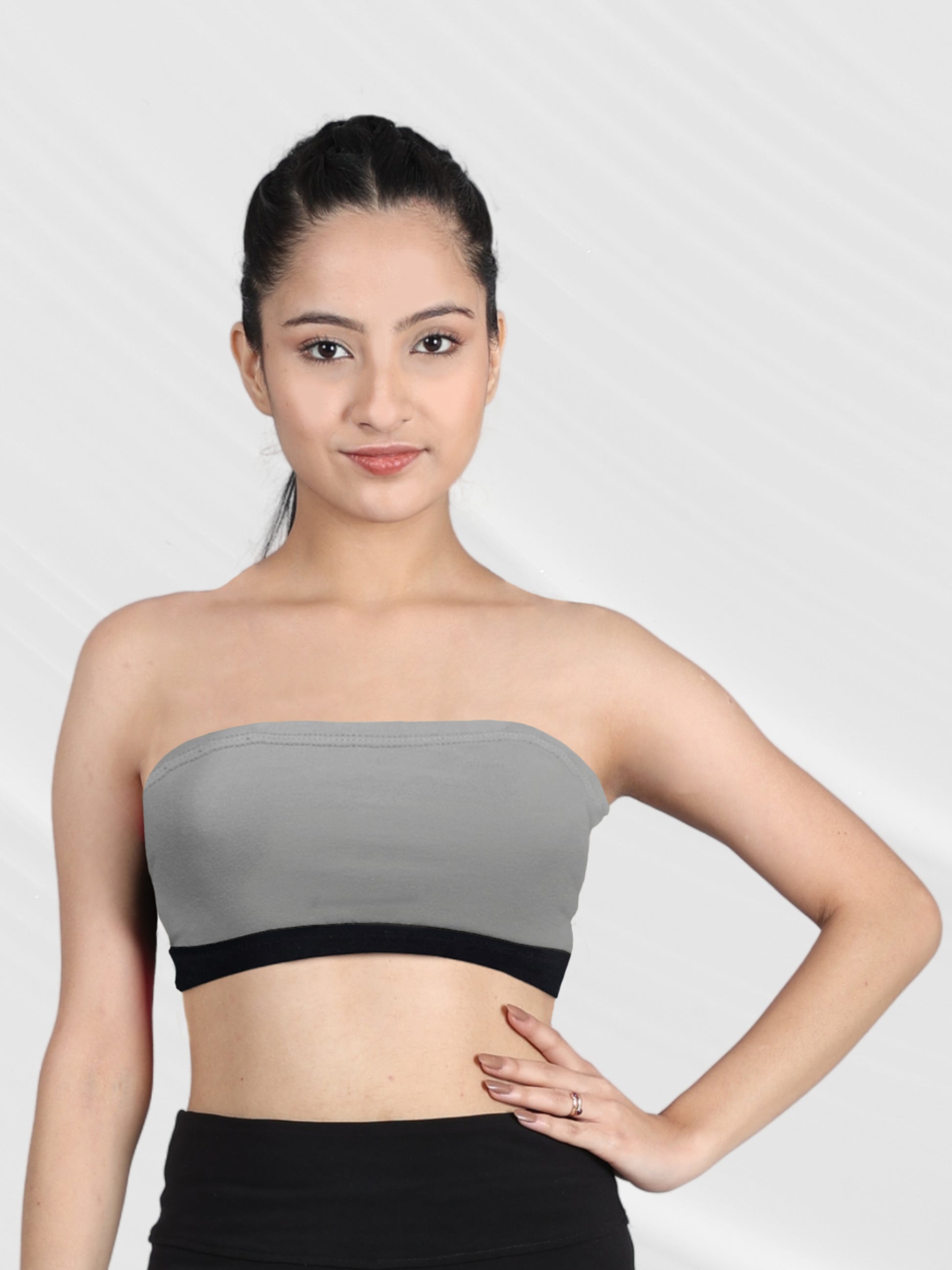 Double-Layer Cotton Tube Bras | Non-Padded Strapless Bra | Solid Grey Bra