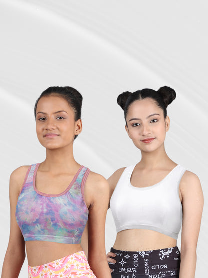 Double-Layer Broad Strap Cotton Supportive Sports Bra | Non-Padded Beginner Bra