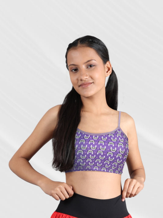 Double-Layer Thin Strap Cotton Sports Bra | Non-Padded Beginner Bra | Printed Bra