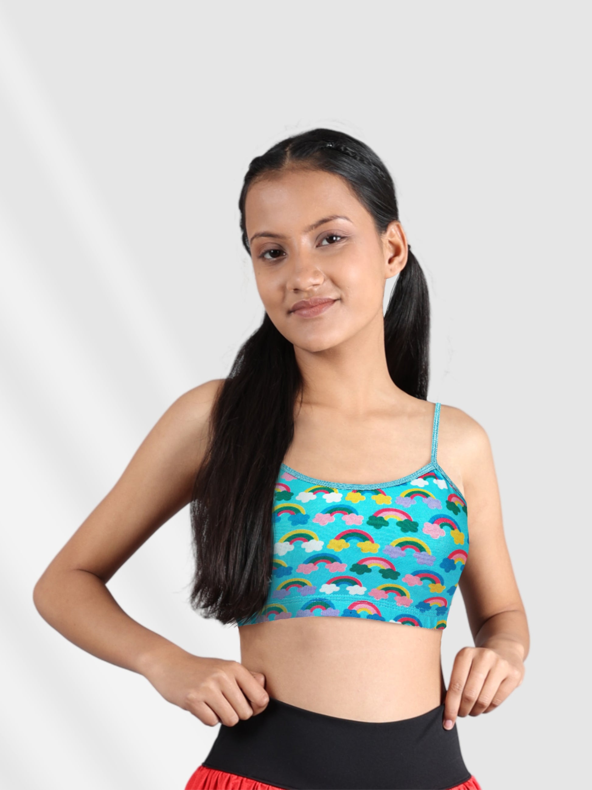 Double-Layer Thin Strap Cotton Sports Bra | Non-Padded Beginner Bra | Graphic Print Bra