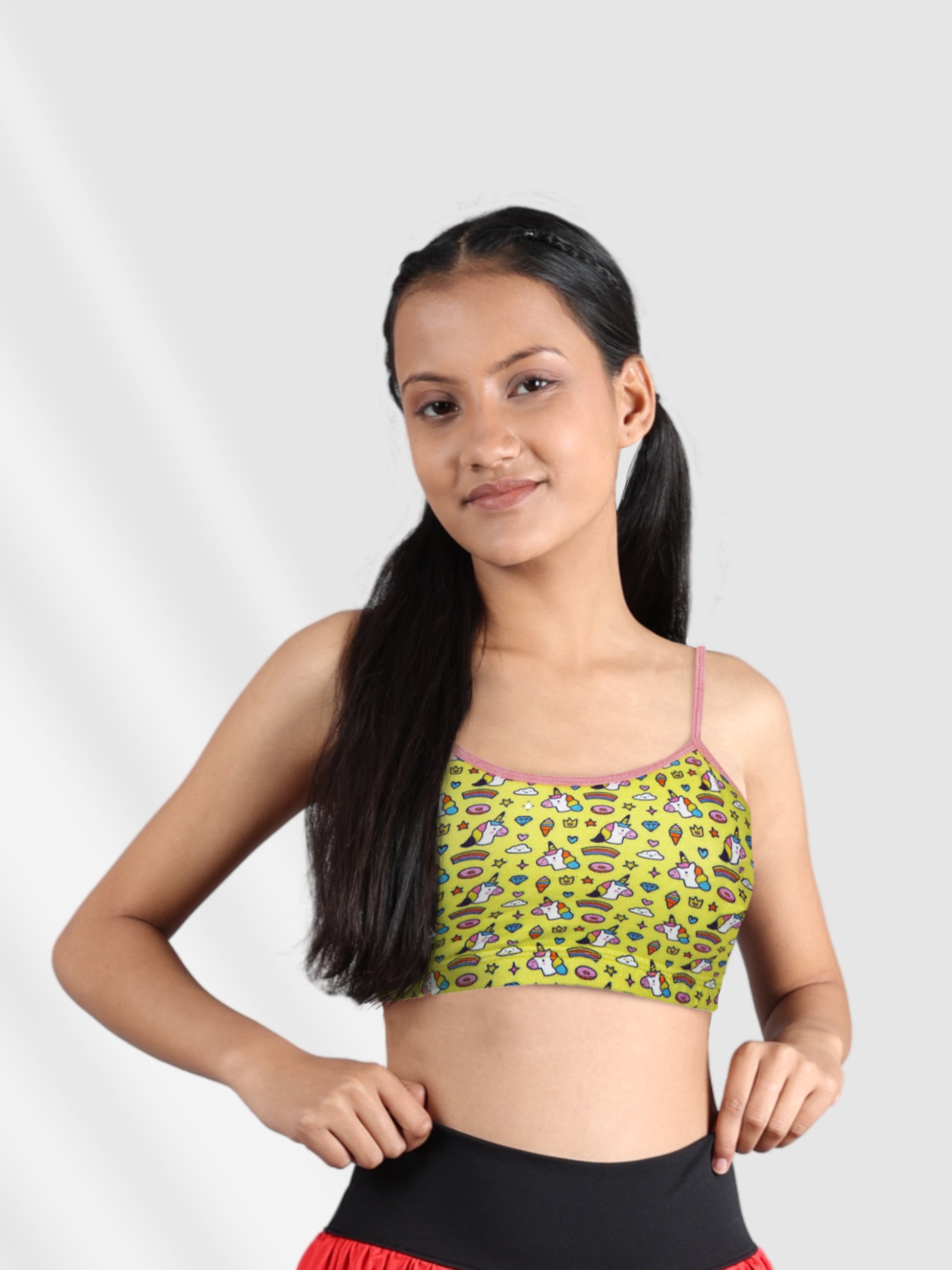 Double-Layer Thin Strap Cotton Sports Bra | Non-Padded Starter Bra | Printed Bra