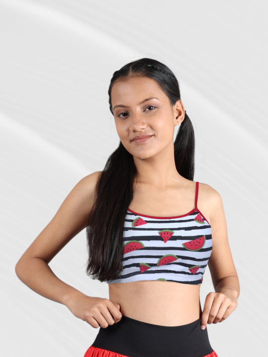 Double-layer Thin Strap Cotton Yoga Bra | Non-Padded Beginner Bra | Printed Bra